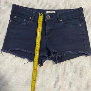 Women’s Dark Navy Frayed Hem Denim Shorts